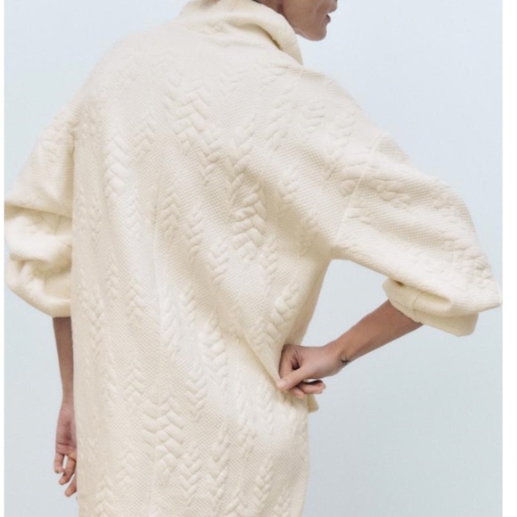 Zara off white quilted long sleeve high neck short dress NWT - Picture 15 of 15